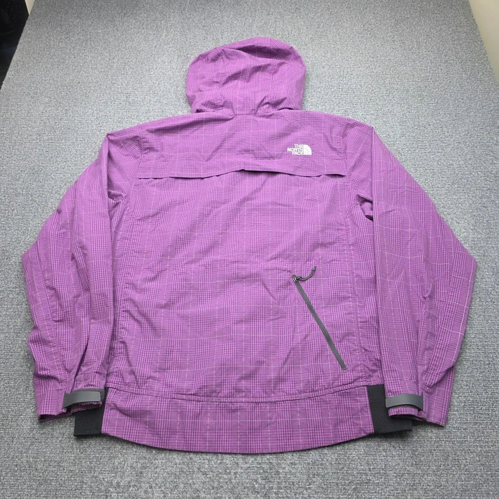 The North Face Mens Large L Purple Plaid Hooded Windbreaker Full Zip Jacket